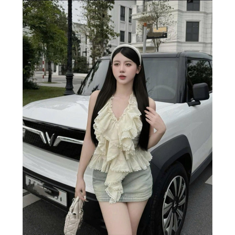 Áo Yếm Bèo Nhún Tầng Nữ Tính Diềm Ngưc Bèo Xinh qc