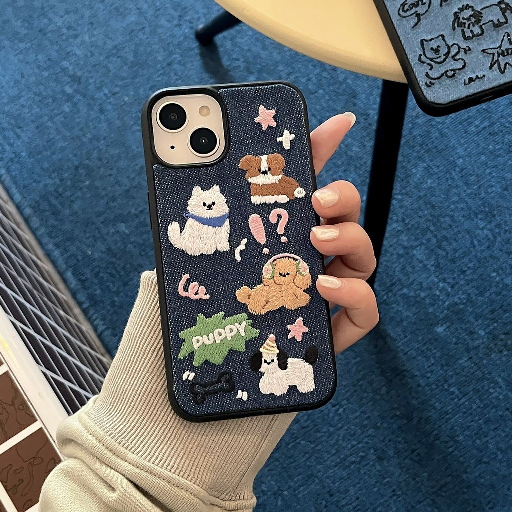 Ốp điện thoại chống sốc có thêu chó dễ thương có cạnh bảo vệ Camera cho IP7P / 8P IP11-16 IP11-16 Bì