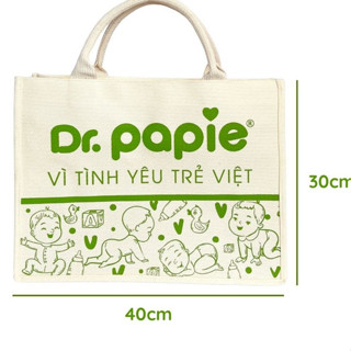  Túi vải Dr Papie chất liệu linen dày dặn có khoá kéo kích thước 40x30x15 