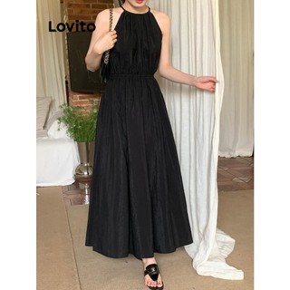 Đầm Lovito hở vai màu trơn phong cách thanh lịch cho nữ LNE59657