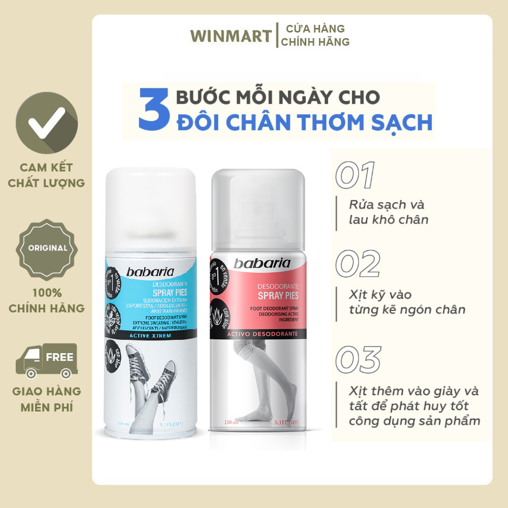 Xịt khử mùi hôi chân Babaria Deo Spray Pies 150ml - hàng chính hãng