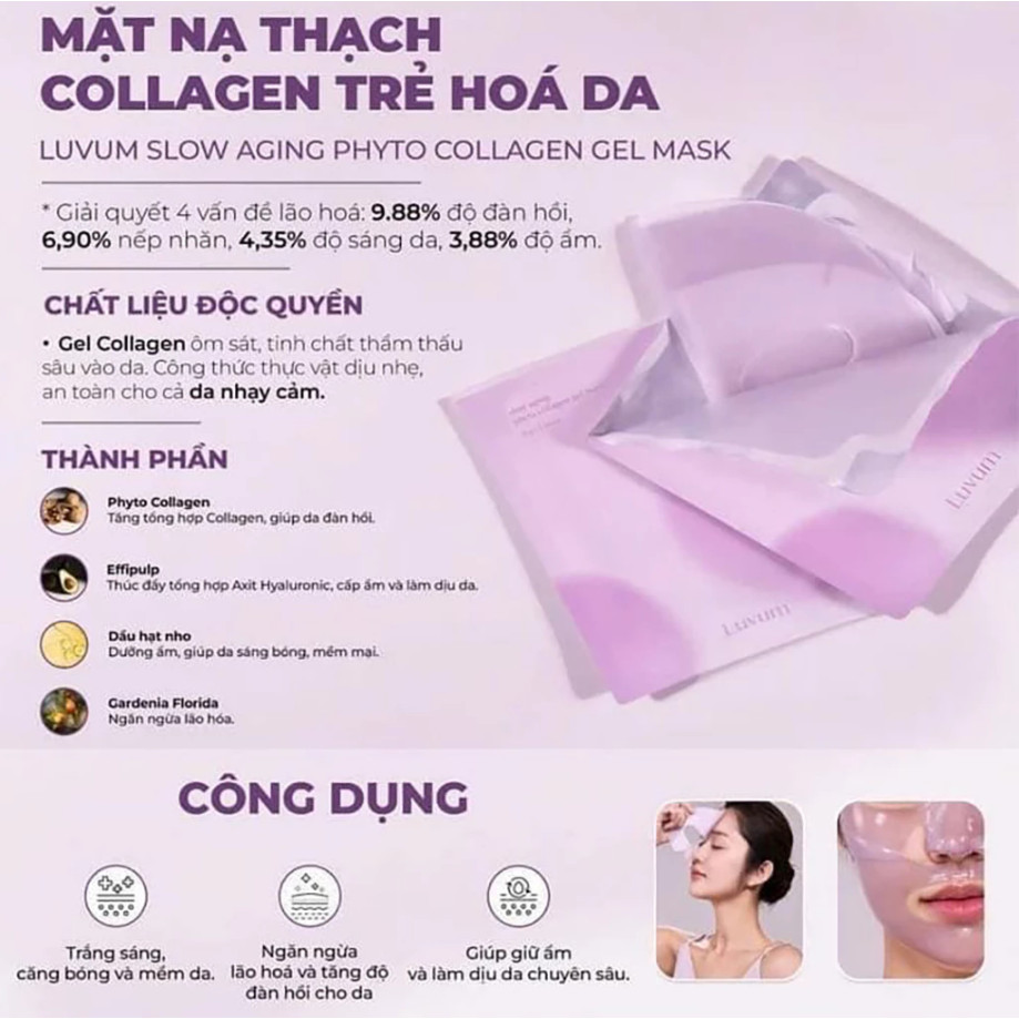 Ảnh 2 của Hộp 5m Mặt Nạ Thạch Luvum Gel Mask cao cấp, giảm mụn, phục hồi, căng bóng da 33g/miếng