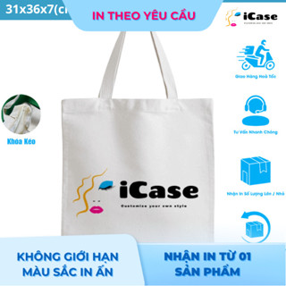 Túi vải Canvas iCase [ có khóa kéo ] in logo theo yêu cầu không giới hạn số lượng kích thước 31x36cm