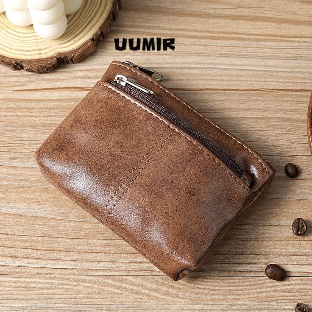 Ví đựng tiền xu UUMIR, Ví da PU có dây kéo, Túi đựng thẻ màu trơn cổ điển thời trang Unisex