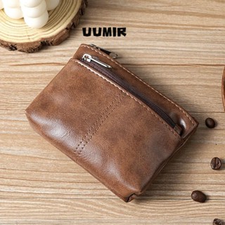 Ví đựng tiền xu UUMIR, Ví da PU có dây kéo, Túi đựng thẻ màu trơn cổ điển thời trang Unisex