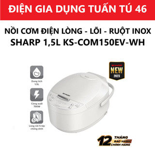 Nồi cơm điện 1,8 lit lòng - lõi - ruột inox an toàn tốt cho sức khỏe, nồi cơm điện tử Sh-arp 1.5 lít KS-COM150EV-WH