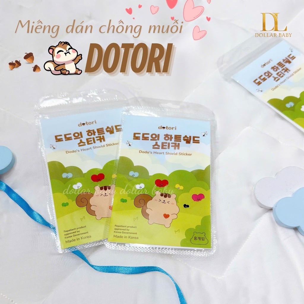 Set 8 Miếng Sticker Chống Muỗi Dotori Hình Trái Tim - An Toàn Cho Bé - Chính Hãng Hàn Quốc