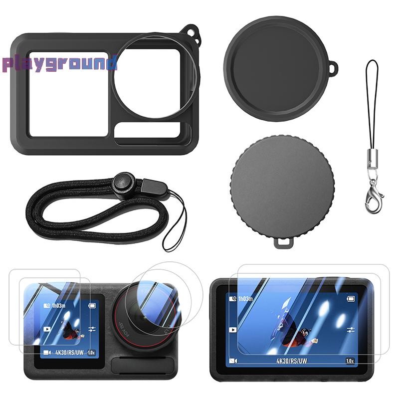 [sân chơi] Bộ vỏ bảo vệ Silicon máy ảnh thể thao có nắp Len Bảo vệ màn hình và dây treo cho DJI Osmo