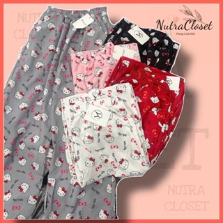 Quần dài ống rộng dù mát in 3D nhiều mèo kitty cute lưng chun có túi unisex nam nữ