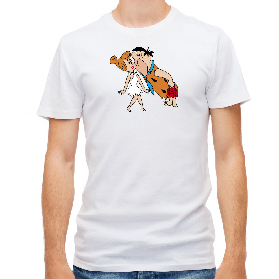 Áo thun nam tay ngắn màu trắng / đen The Flintstones L026