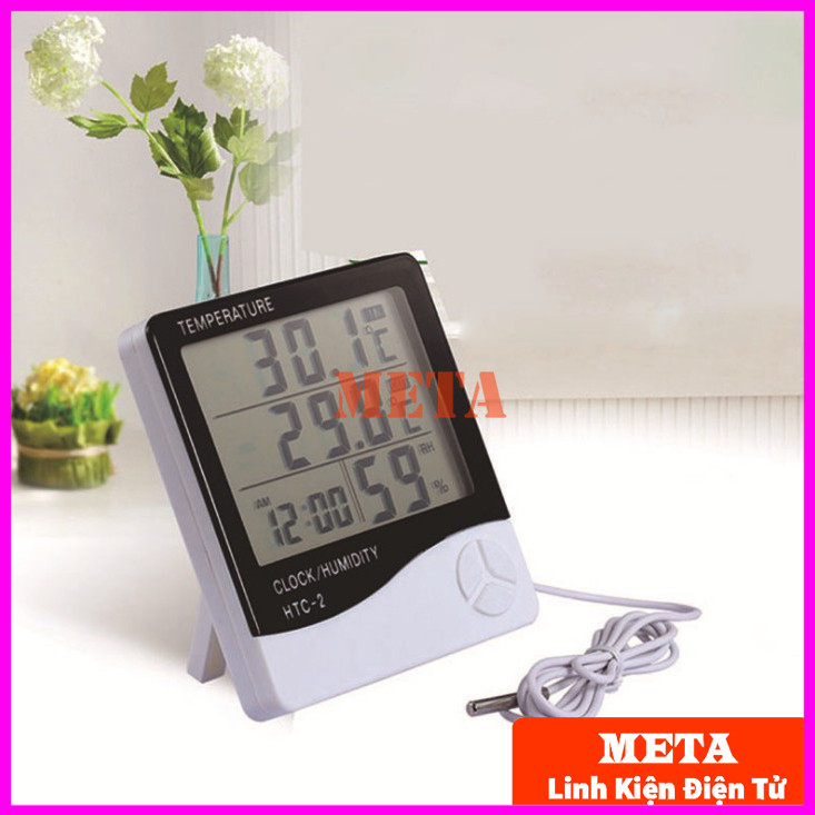 Nhiệt ẩm kế điện tử LCD HTC2, HTC-2 có đầu dò độ chính xác cao đo nhiệt độ, độ ẩm, đồng hồ báo thức (có sẵn pin)