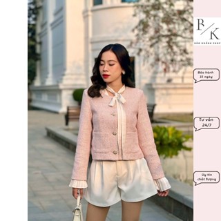 Áo dạ tweed kim sa BẢO KHÁNH SHOP áo dạ dáng lửng cổ tròn basic túi ốp vải dạ tweed cao cấp 339
