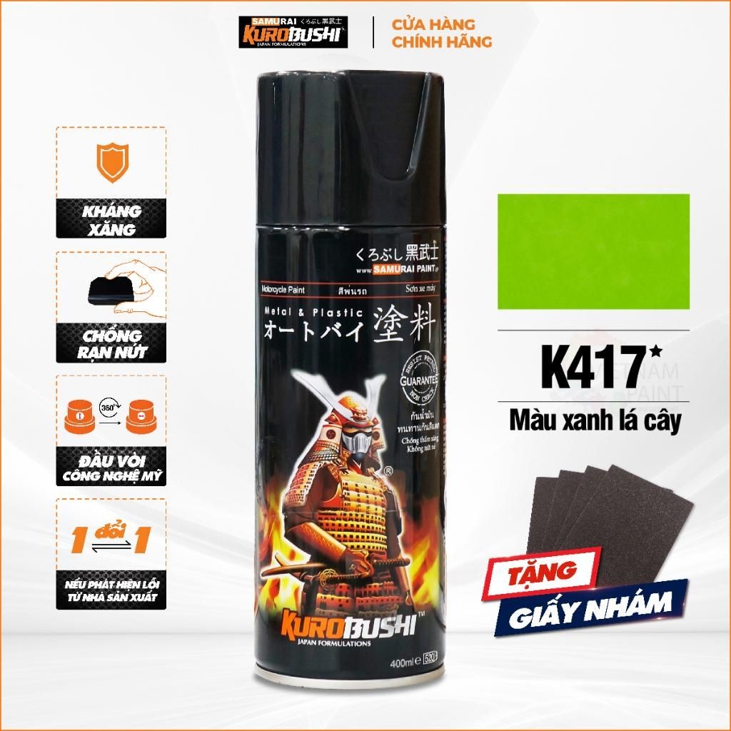 Sơn Xịt Samurai KuroBushi Giàu Gò Vấp - Màu Xanh Lá Cây Kawasaki K417 (400Ml) - Sơn Xe