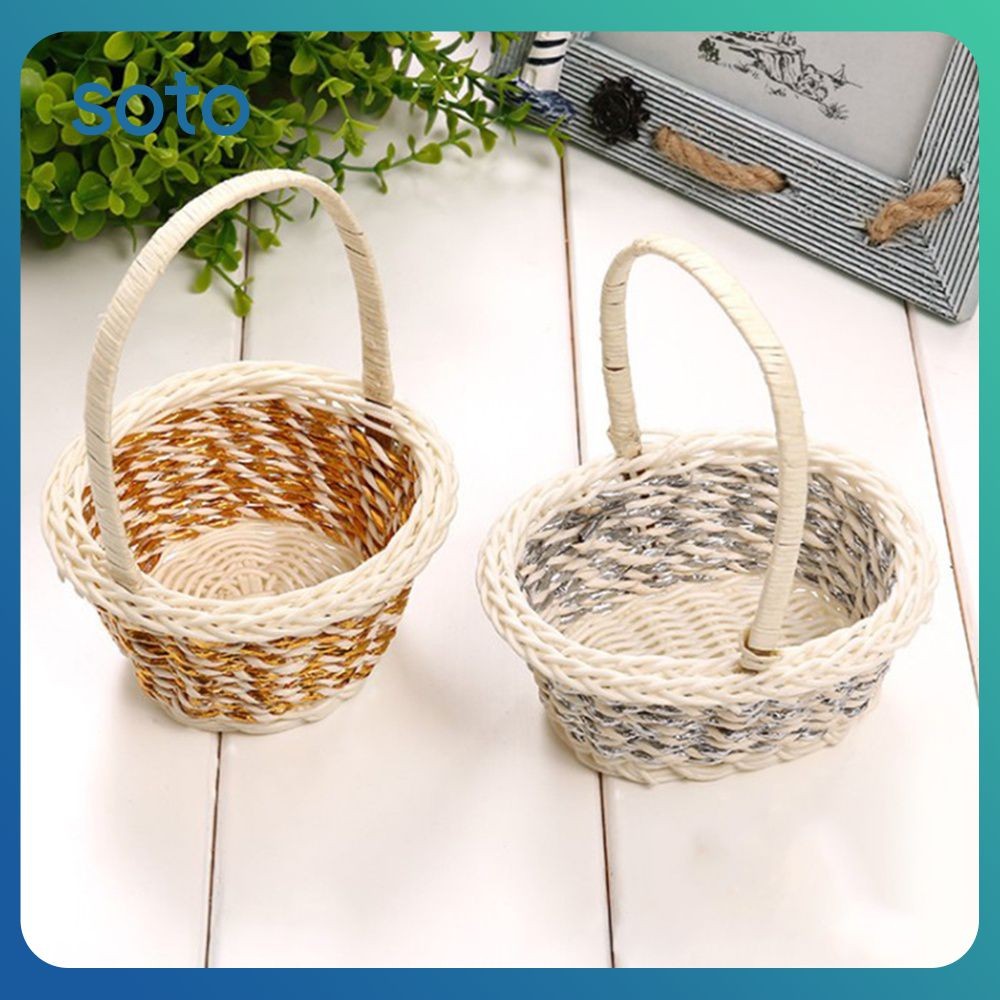 ♫ Giỏ Hoa đan Giỏ Cưới đựng Hoa Cô Dâu/trẻ Em Giỏ Cưới Cầm Tay Giỏ đựng Mỹ Phẩm