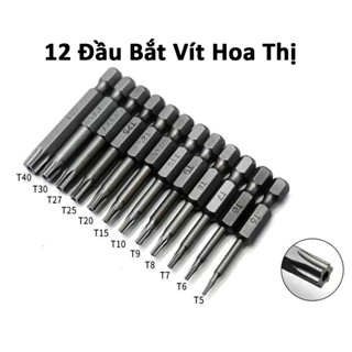Bộ 12 Mũi Vít Hoa Thị Có Lỗ Chân Lục Giác Thép S2 Từ T5-T40- Mũi Bắt Vít Hình Sao