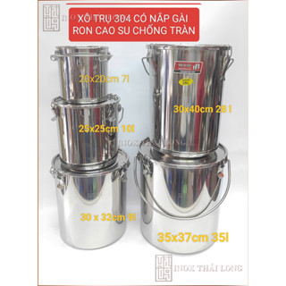Xô inox 304 có nắp gài chống tràng, nồi có quai xách, xô trụ 304 [Có sẵn] [Ảnh thật]