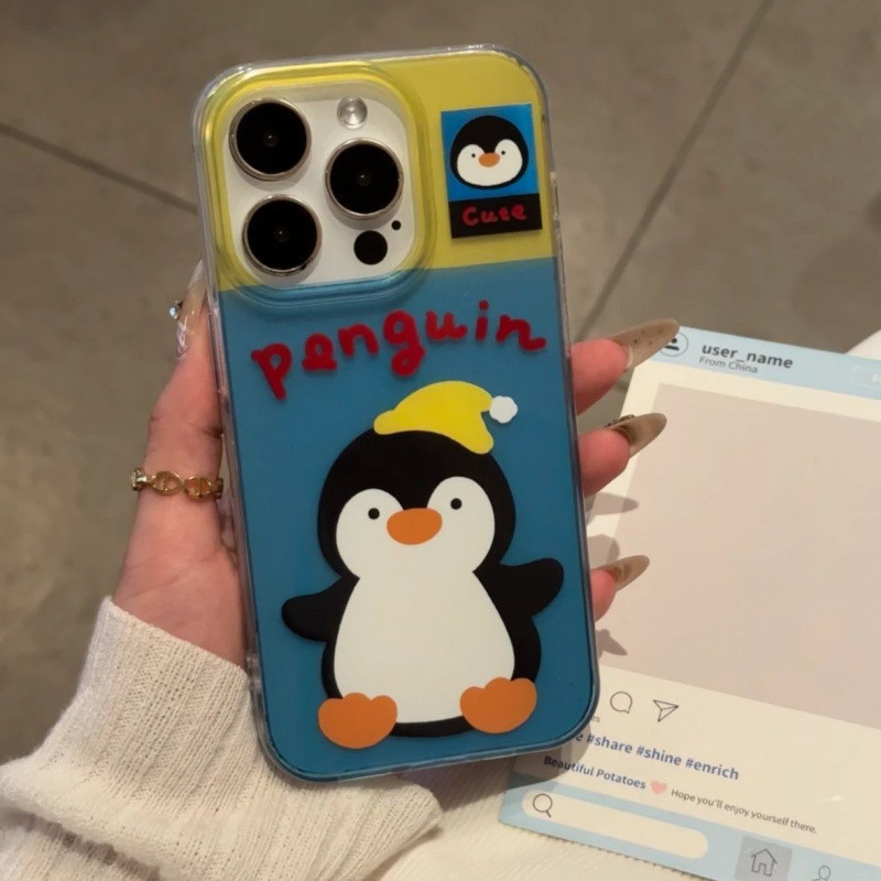 Ốp điện thoại cặp đôi hoạt hình Penguin Puppy iPhone XSMax / XR 16 / 15 / 14 / 13 Vỏ bảo vệ silicon