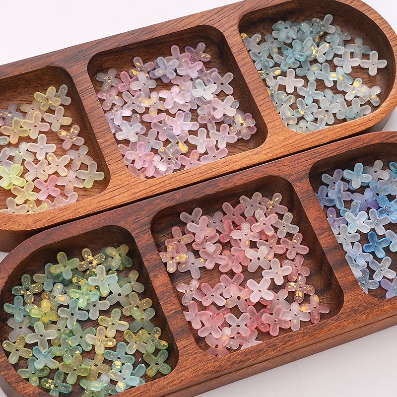 80 cái/gói hạt acrylic hình hoa osmanthus 4 chân, phụ kiện DIY làm khuyên tai và trang sức