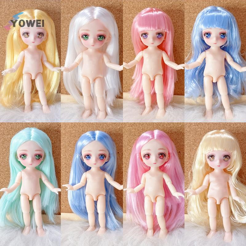 YOWEI Anime 3D Mắt Bjd Doll Body 16cm Manga Mặt Hình Cầu Khớp Khỏa Thân Haploy ​Phụ kiện tóc đa dạng