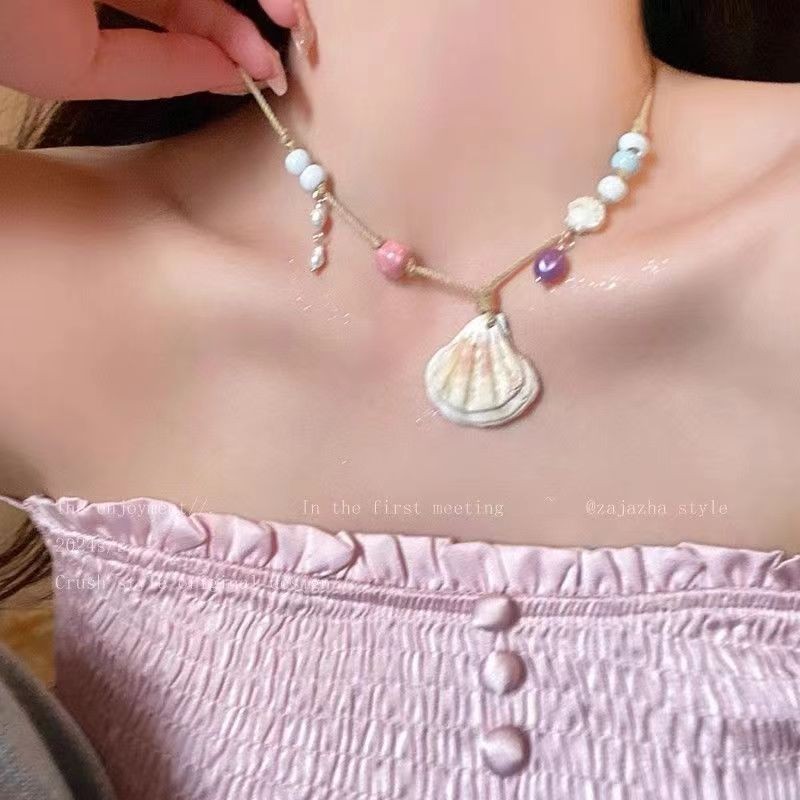 Dây chuyền vỏ sò phụ kiện đi biển CZ20 phối đồ dễ thương vỏ sò tự nhiên bện dây chắc chắn