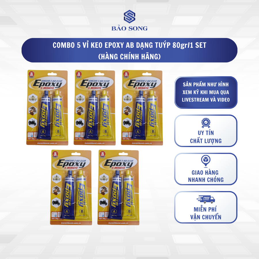 [GIÁ SỈ] Combo 5 vỉ 80gr Keo AB 2 tuýp, keo epoxy, keo dán 2 thành phần, keo dán siêu dính, keo cơ k