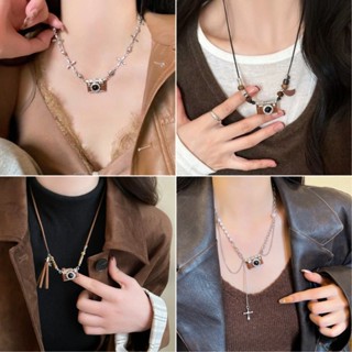 Ahellogirl Retro Màu Nâu Camera Mặt Dây Chuyền Vòng Cổ Nữ Ngọt Ngào Áo Len Dây Xích Phụ Kiện