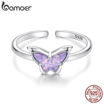 Bamoer 925 Sterling Sliver Mở Nhẫn Bướm Trang Sức Thời Trang Quà Tặng Cho Nữ