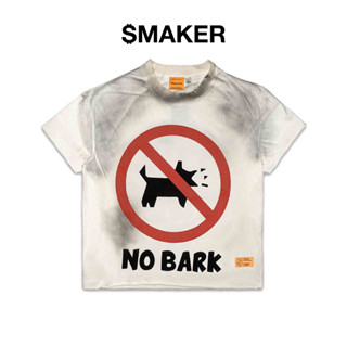 [SMAKER] Áo thun tay ngắn 100% cotton washed form boxy in chữ, màu trắng - NO BARK SHORT SLEEVES WASHED TEE IN WHITE