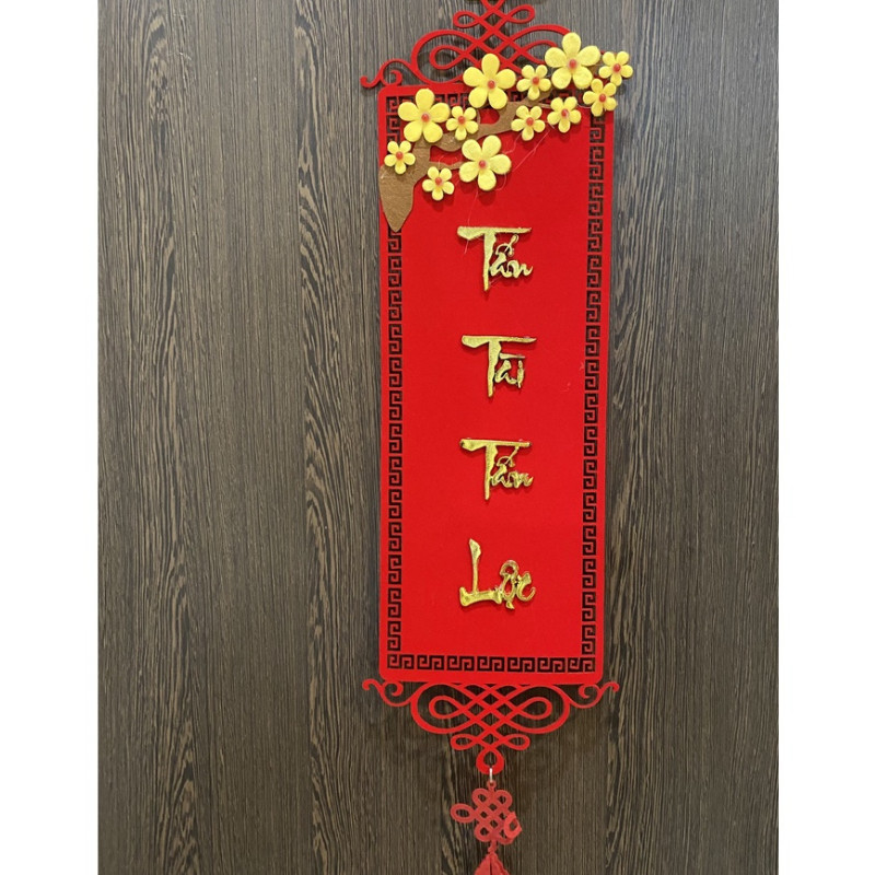 Dây treo nhung đỏ TL02 liễn hoa mai trang trí tết