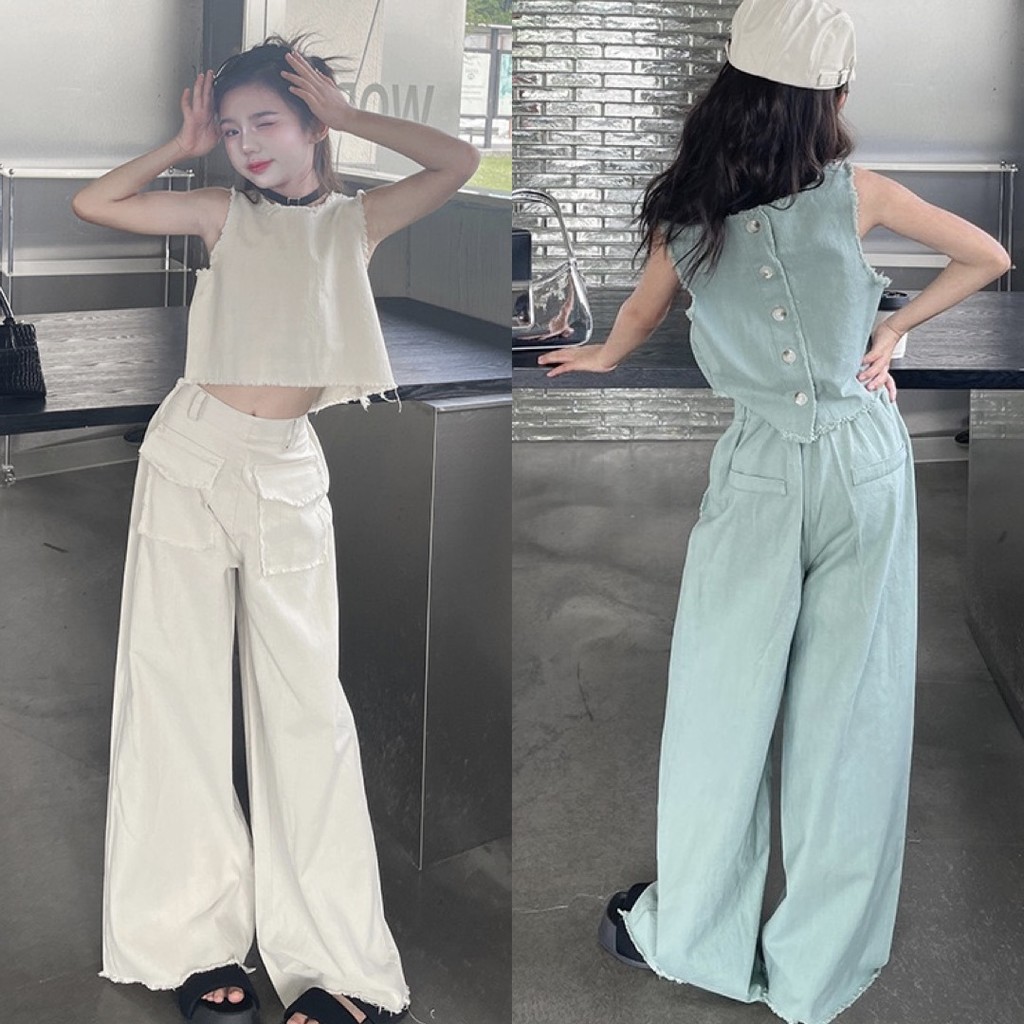 NANA CHAN - Set áo quần suông vải thô cá tính bé gái SG222 SIZE ĐẠI 120 - 170, thời trang trẻ em cao