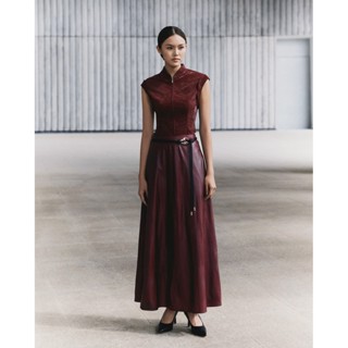 Chân Váy Da Xòe Dáng Dài Nữ DEZUS Màu Đỏ Trendy BABY RED LONG SKIRT_U2XW241201