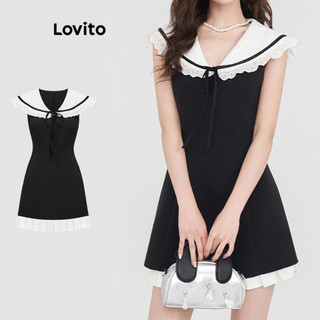 Đầm Lovito màu trơn phối nơ thời trang thường ngày cho nữ L90AD223
