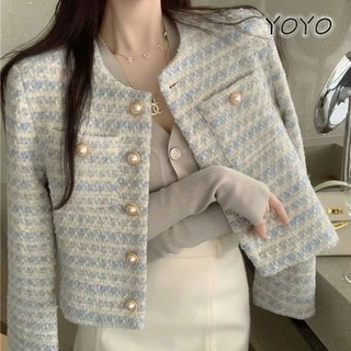  Áo khoác vải tuýt sang trọng dành cho nữ áo len cardigan ngắn hai lớp màu xanh thanh lịchmùa đông 