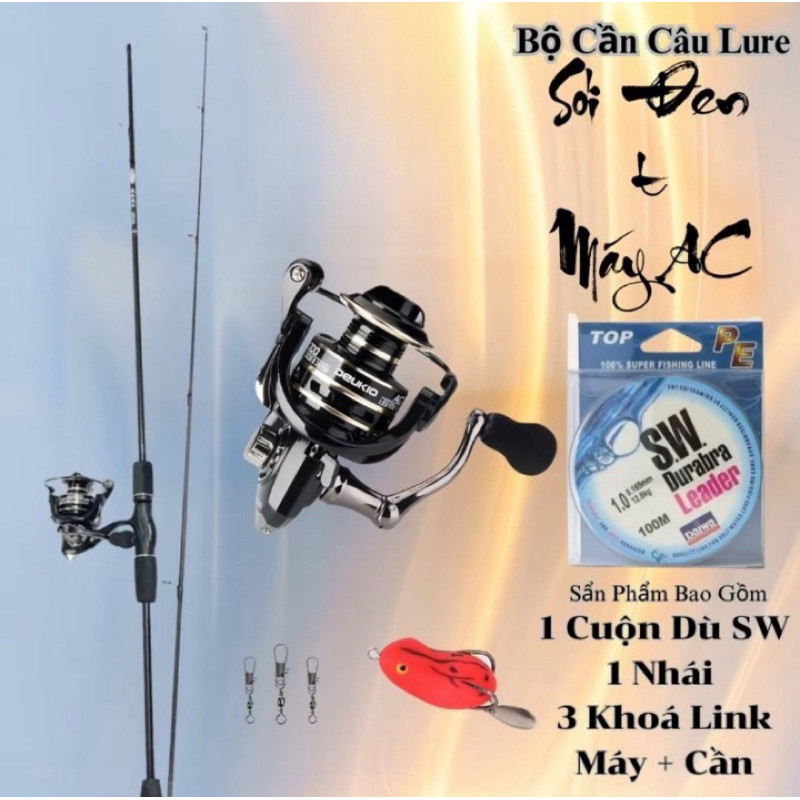 Bộ Combo Cần Câu Lure Sói Đen Máy Đứng Deukio AC2000 Kèm Bộ Phụ Kiện Đầy Đủ Giá Rẻ,Học Sinh tuantran