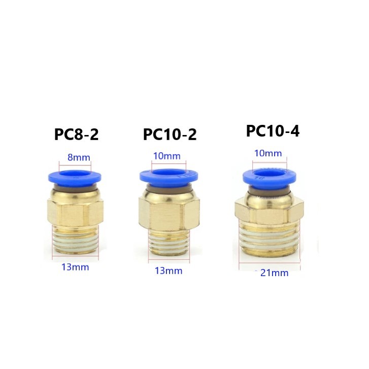Đầu nối nhanh khí nén PC8-2, PC10-2, PC10-4 phụ kiện khí nén