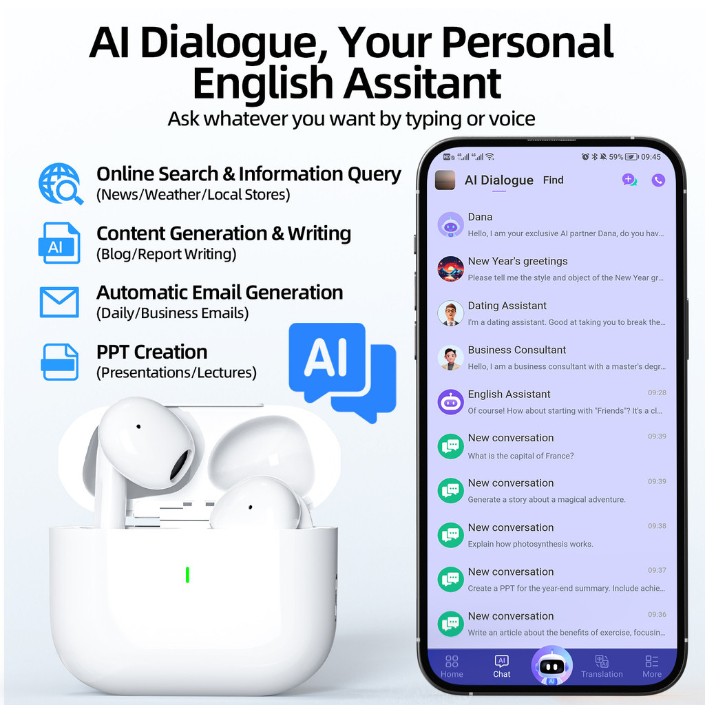 GOOJODOQ Tai nghe Bluetooth không dây TWS 5.3 Dịch thuật AI tiên tiến nhỏ gọn & Hỗ trợ di động 36 ngôn ngữ Dịch - Dịch AITWS | BigBuy360 - bigbuy360.vn