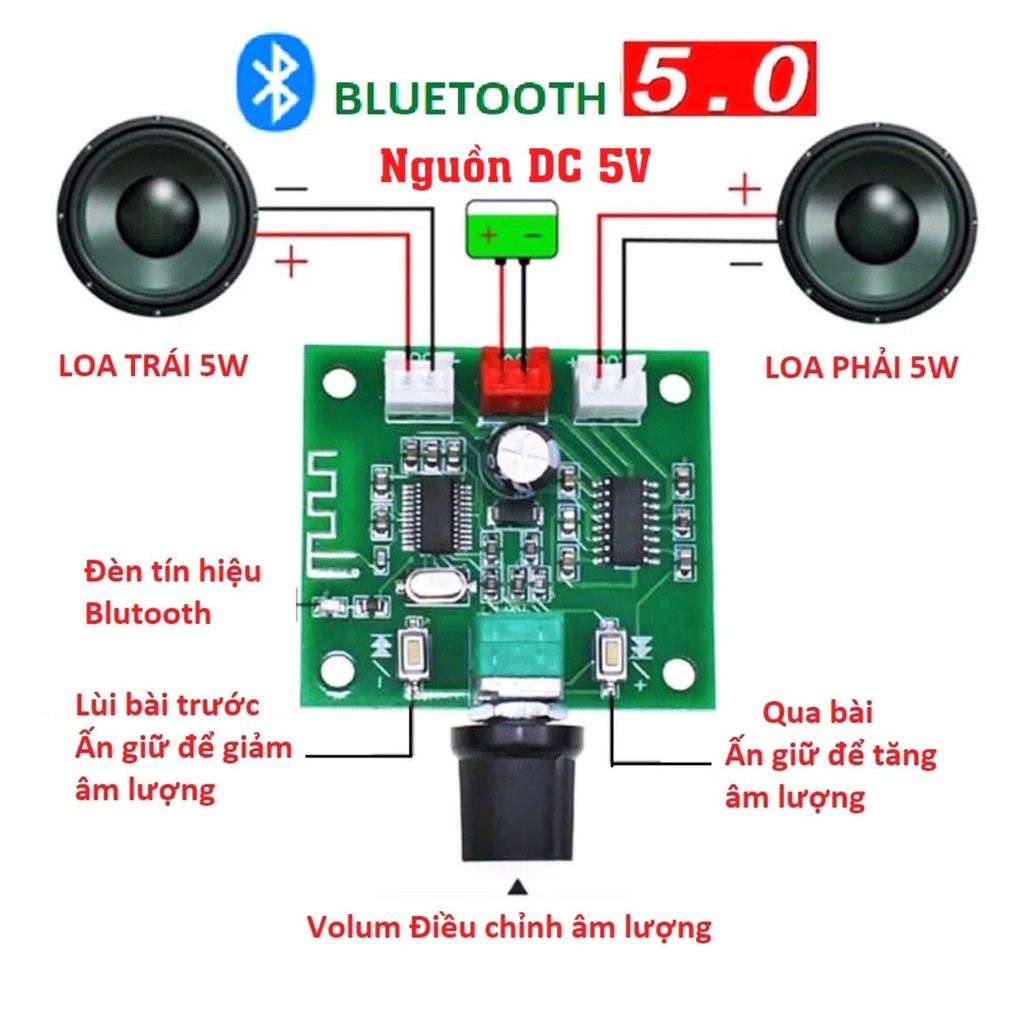 Mạch loa bluetooth 5.0 PAM8403 Công suất 10W (5W+5W) XH-A158, Mạch khuếch đại âm thanh chế loa nghe 