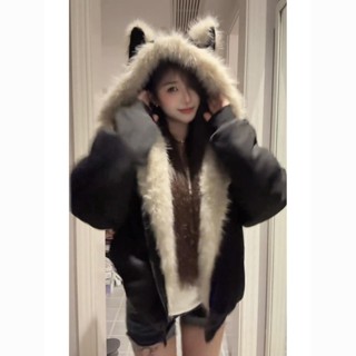   Bộ sưu tập 3.8.000 người  Áo khoác lông cừu màu đen Chăn chạm khắc núi Áo khoác tai mèo nam nữ Mùa đông Phong cách mới Áo khoác độn bông dày ins Áo khoác độn   Hạt 251.14 