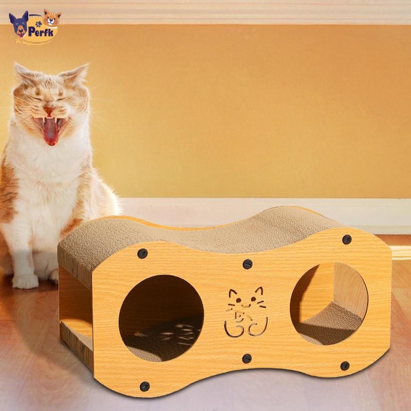 Perfk Cat Scratching House Tấm bìa cứng Claw Toy Cat Scratcher Lounge Bed Cat