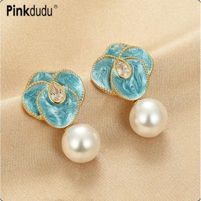 Pinkdudu Nhỏ Giọt Dầu Nhựa Hạt Hợp Kim Kẽm Bông Tai Fritillaria Hoa Hợp Thời Trang Bông Tai Nữ Trang Sức PD2275