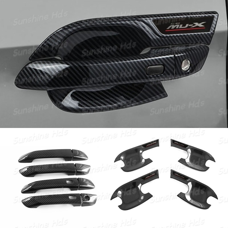 Dành Cho ISUZU MU-X 2023-2024 Sợi carbon Họa Tiết Tay Cầm Cửa Ô Tô Bọc Bát Viền, MUX Tay Nắm Cửa Ngo