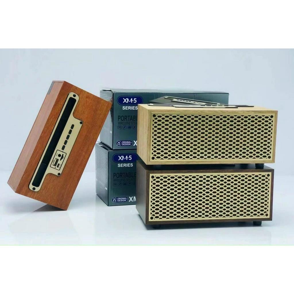 Loa Bluetooth XM-5H Vỏ Gỗ Công Suất 8W, Bass Trầm Ấm, Có Khe Giá Đỡ Điện Thoại - BH 1 tháng