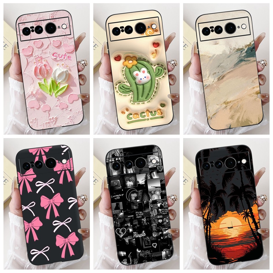 Dành Cho Google Pixel 7 Ốp điện thoại Xương Rồng Thời Trang Mới Nơ Hoa Mềm Màu Đen Silicon Ốp điện t