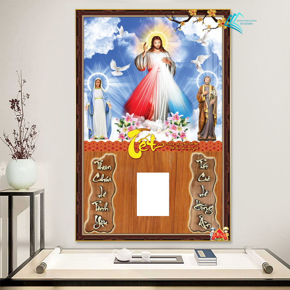 Bìa Lịch gỗ tráng gương treo trường cao cấp, Bìa Lịch Tết Công Giáo 40x60cm KHÔNG KÈM BLOC  - Bo viề