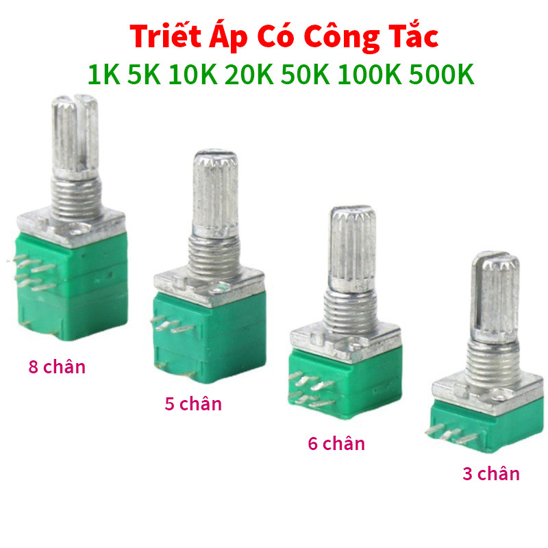 Triết áp xanh có công tắc volume đơn/đôi 3, 5, 6, 8 chân, chiết áp RK097N RK097G 5K 10K 20K 50K 100K