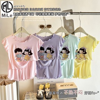 [ML] 100-140CM Quần áo chờ điều hòa ngắn tay Bộ đồ ngủ hai mảnh nhân vật hoạt hình Bộ đồ ngủ trẻ em