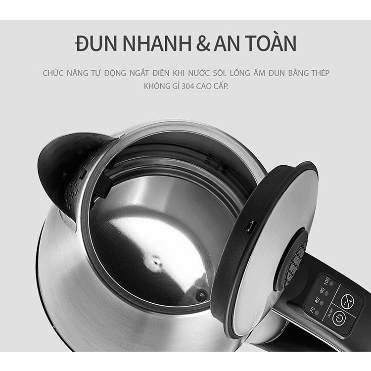 Ấm đun siêu tốc LocknLock EJK136SLV 1.7L - Hàng chính hãng, tùy chỉnh nhiệt độ sôi, đun nhanh - JoyM