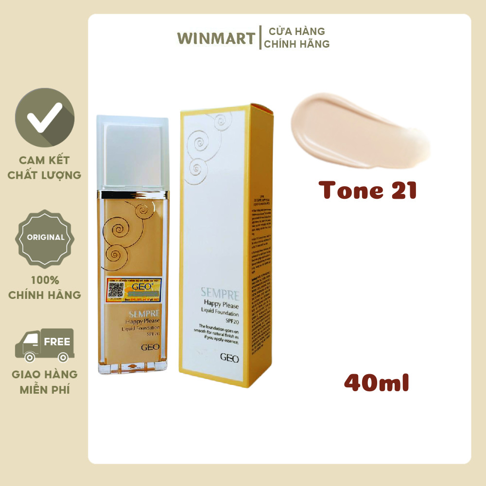 Kem nền Geo Sempre Happy & Please Liquid Foundation Natural Beige 40ml - 21 Natural Beige
