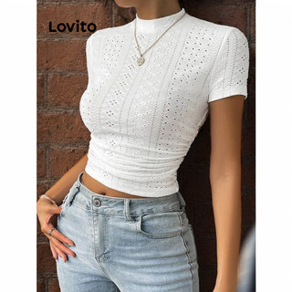 Lovito Áo thun trơn trơn thông thường cho nữ LNL44182