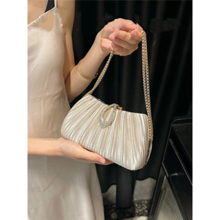 Cao Cấp Satin Xếp Ly Túi Ăn Tối Nữ Dây Xích Túi Người Nổi Tiếng Đầm Sườn Xám Túi Đeo Vai Nữ Túi Đeo Ngang Thời Trang Túi Nách Túi Vuông Nhỏ